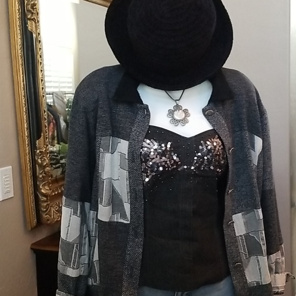 Designer Peter Popovitch Grey Patchwork Jacket - image 3